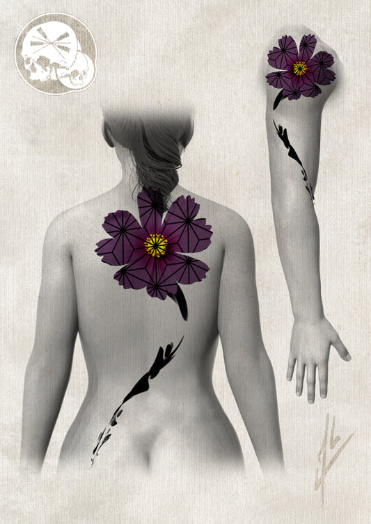 Arrhes Tattoo - Flash - Projet Fleur graphique asanoha par Alex de The Needles Factory