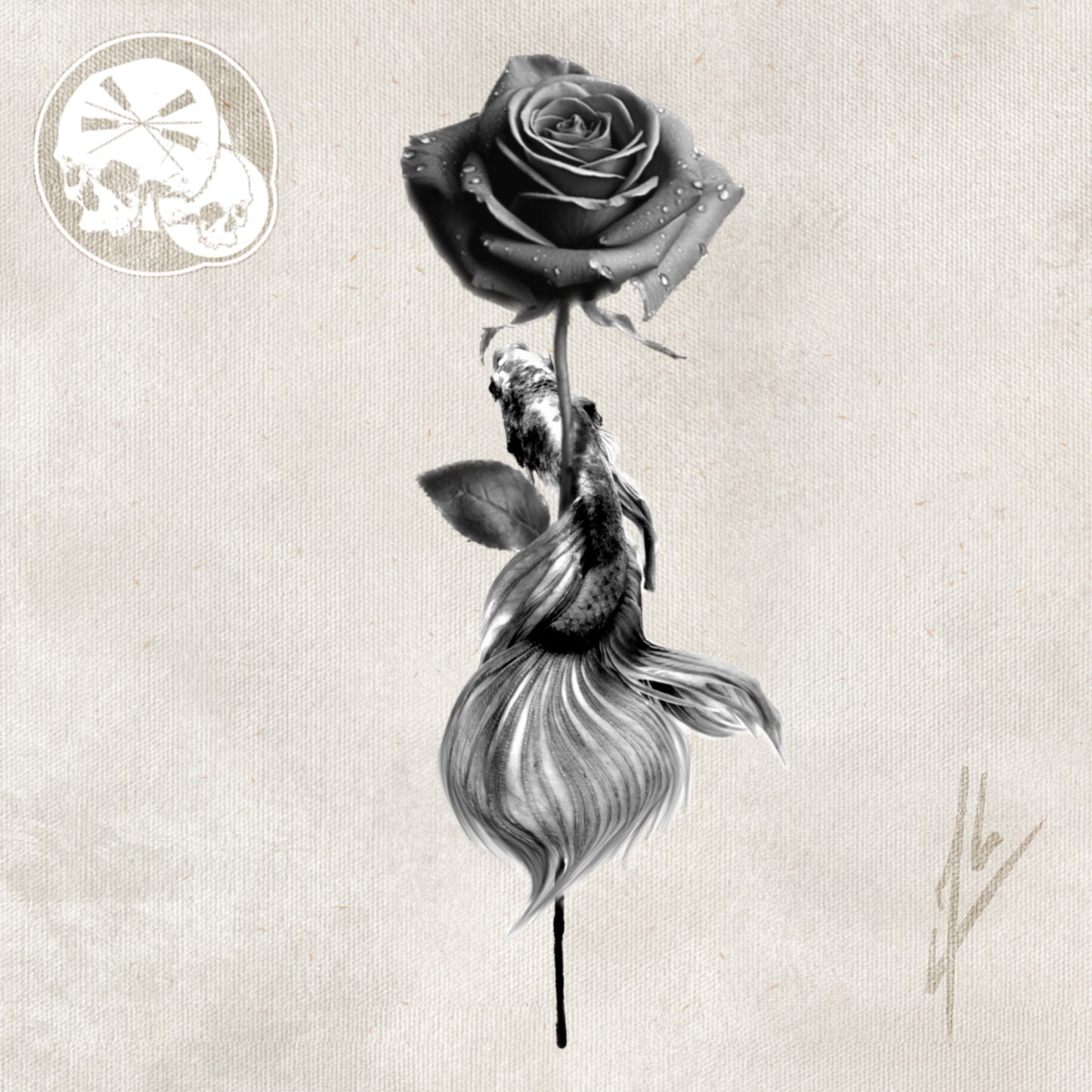 Arrhes Tattoo - Flash - Projet poisson combattant & sa rose noir par Alex de The Needles Factory