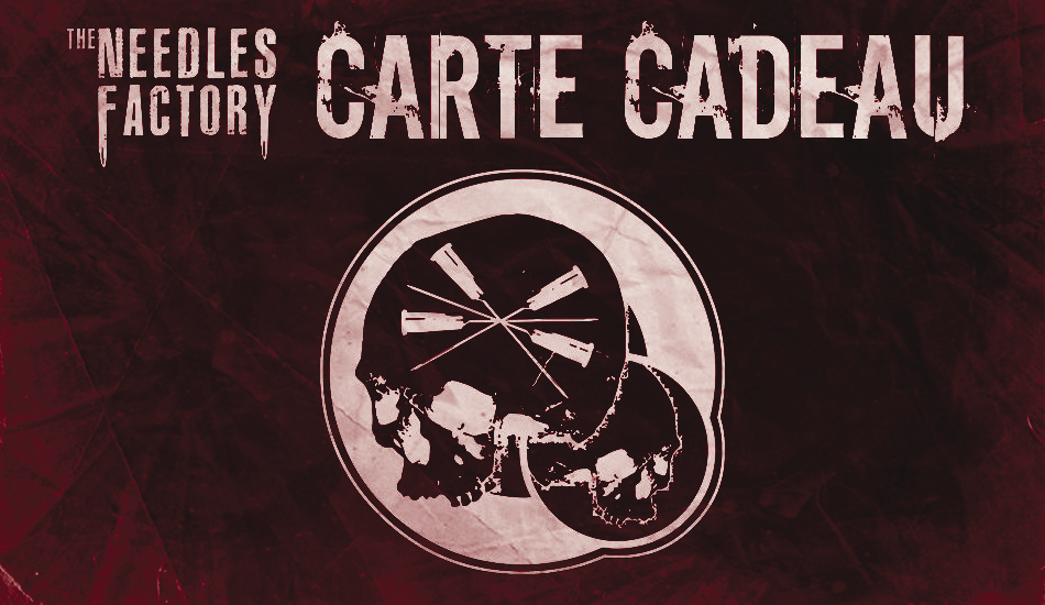 Carte cadeau The Needles Factory – design oxblood, crânes et aiguilles