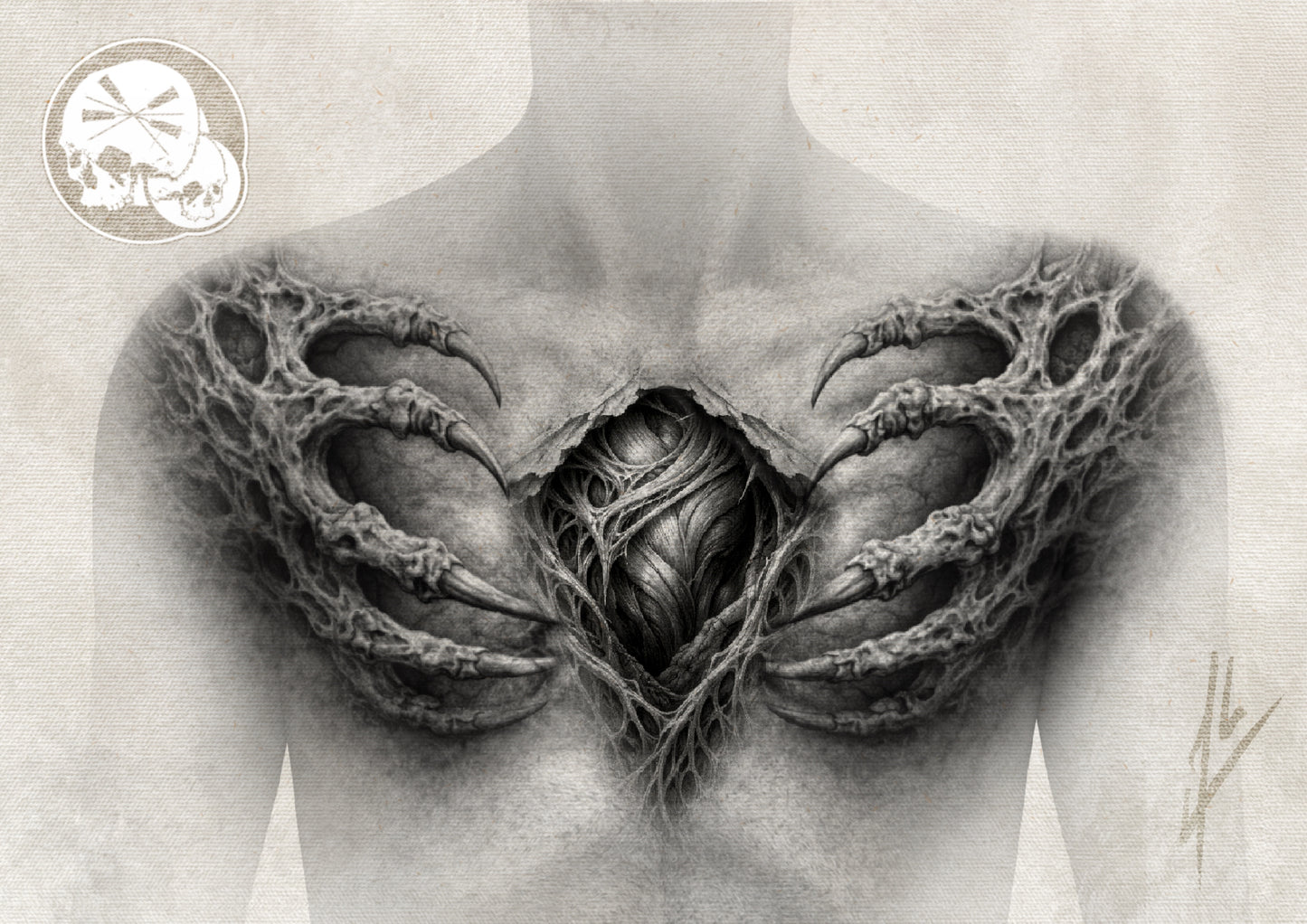 Réservation – Cœur organique “dark” (griffes osseuses) (noir et gris)