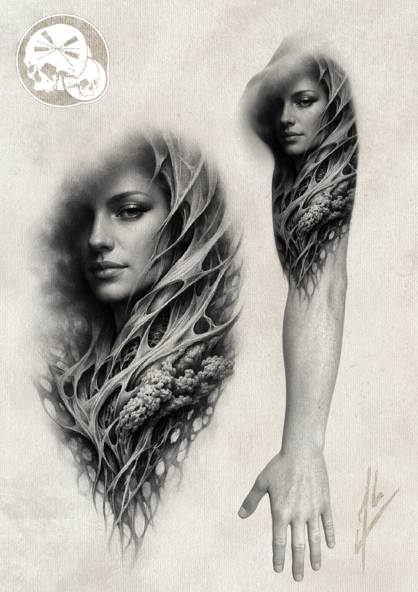 Réservation – Portrait femme organique (voile texturé) (noir et gris)