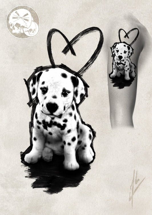 Arrhes Tattoo pour réservation - Flash - Projet Chiot Dalmatien d'Alex de The Needles Factory - The Needles Factory