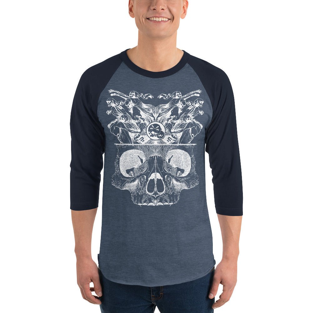 T-shirt à Manches Raglan 3/4 "Démons" gravure blanche Free Shipping - The Needles Factory