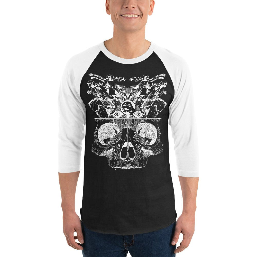 T-shirt à Manches Raglan 3/4 "Démons" gravure blanche Free Shipping - The Needles Factory