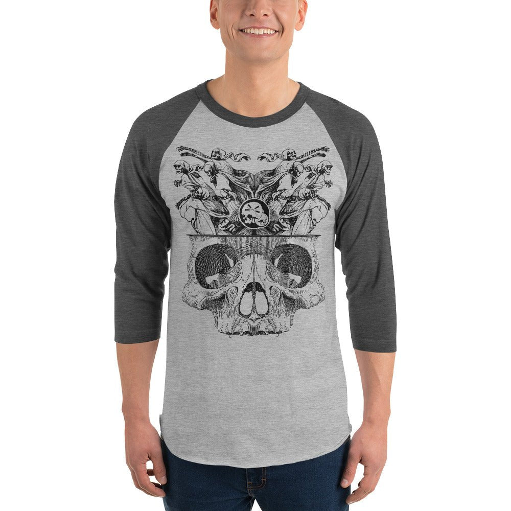 T-shirt à Manches Raglan 3/4 "Démons" gravure noir Freeshipping - The Needles Factory