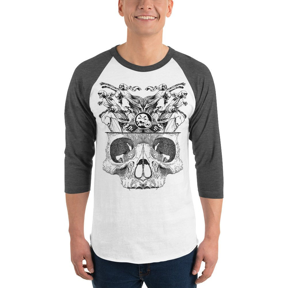 T-shirt à Manches Raglan 3/4 "Démons" gravure noir Freeshipping - The Needles Factory