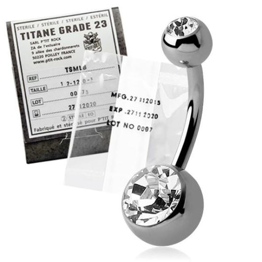 Banane courbe stérile en titane avec double strass, dont un sur la bille du haut, tige 1,6 mm