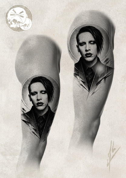 Réservation tatouage — Portrait Marilyn Manson — noir & gris graphique