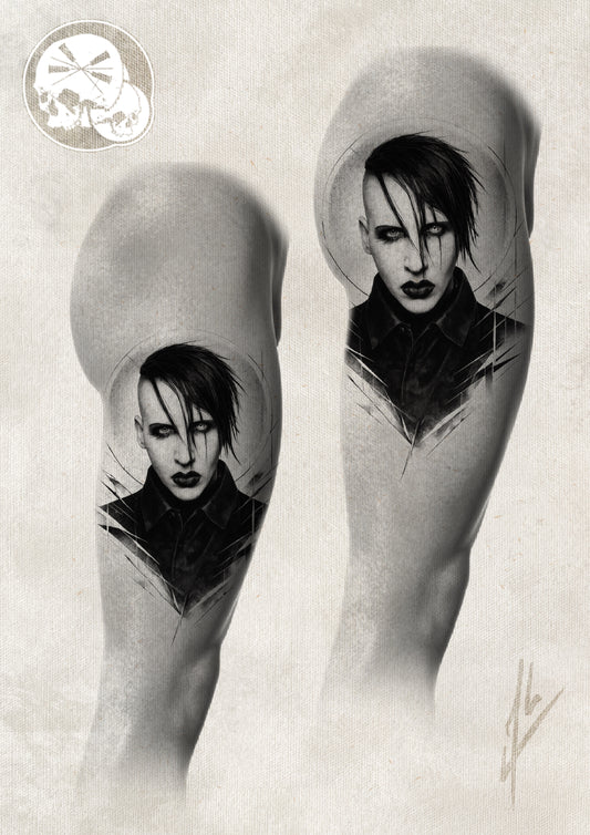 Réservation tatouage — Portrait Marilyn Manson — noir & gris graphique