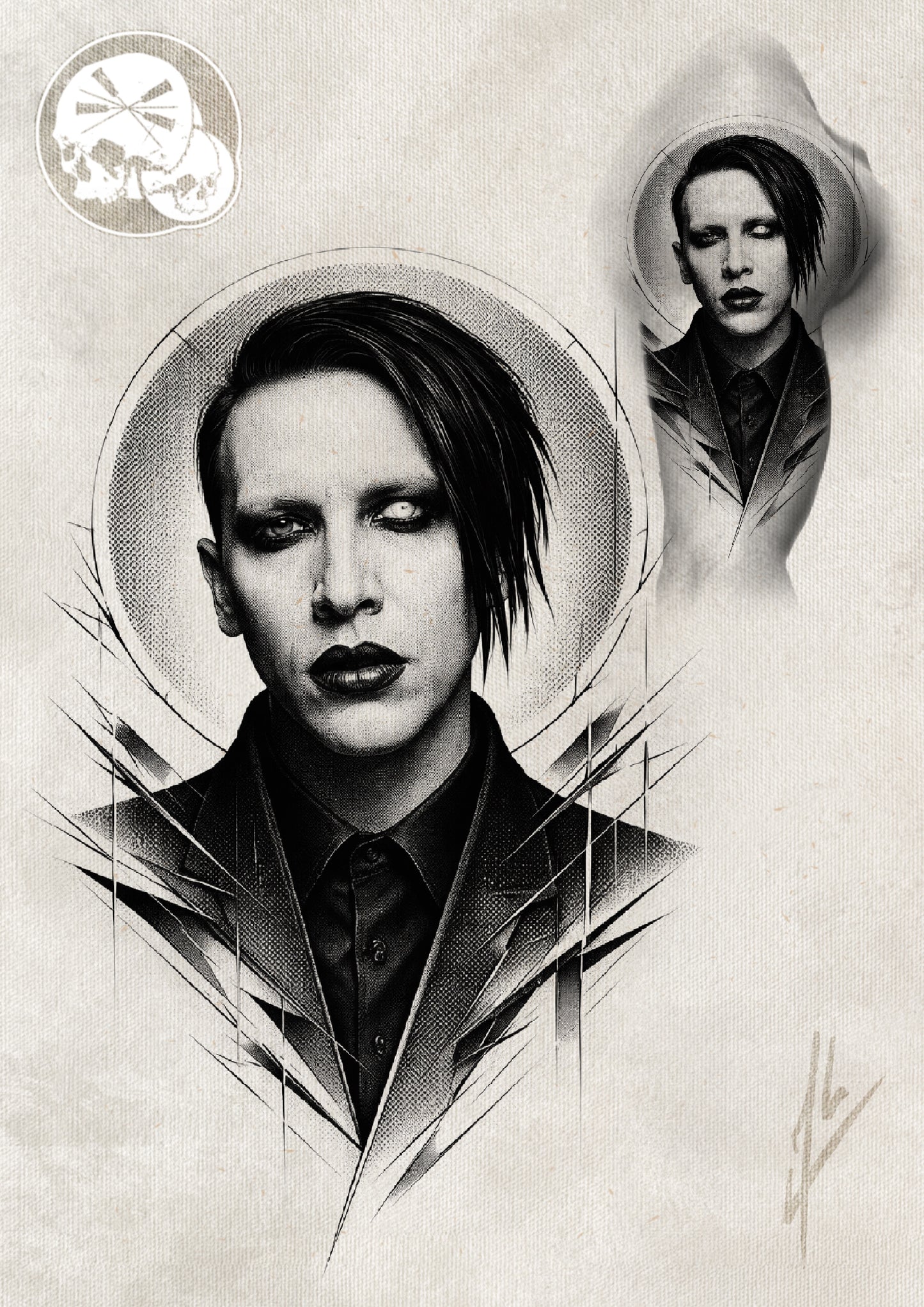 Réservation tatouage — Portrait Marilyn Manson — noir & gris graphique