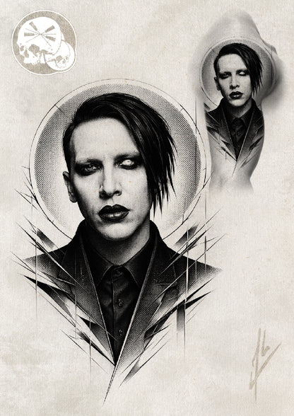 Réservation tatouage — Portrait Marilyn Manson — noir & gris graphique