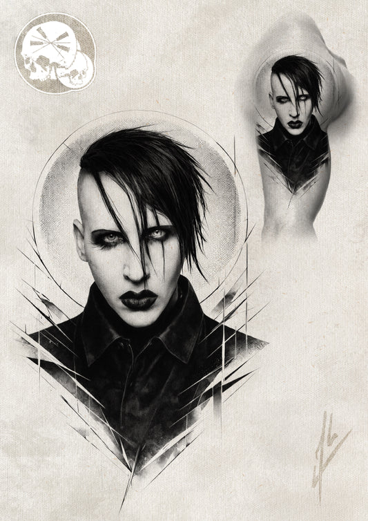 Réservation tatouage — Portrait Marilyn Manson — noir & gris graphique