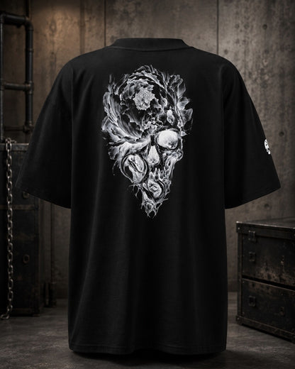 T-shirt unisexe ample noir Pivoine & Crâne — The Needles Factory