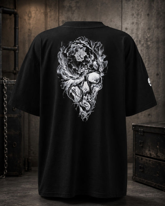 T-shirt unisexe ample noir Pivoine & Crâne — The Needles Factory