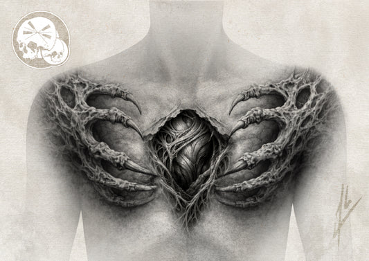 Réservation – Cœur organique “dark” (griffes osseuses) (noir et gris)