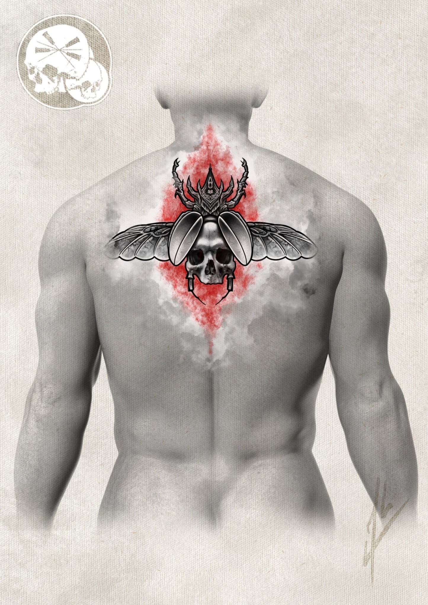 Arrhes Tattoo pour réservation - Flash - Beetle Skull d'Alex de The Needles Factory - The Needles Factory