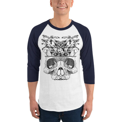 T-shirt à Manches Raglan 3/4 "Démons" gravure noir Freeshipping - The Needles Factory