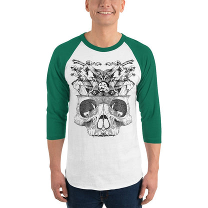T-shirt à Manches Raglan 3/4 "Démons" gravure noir Freeshipping - The Needles Factory