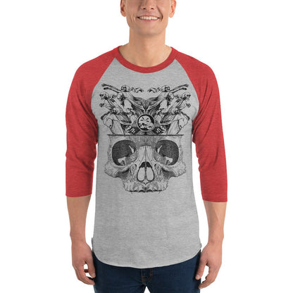 T-shirt à Manches Raglan 3/4 "Démons" gravure noir Freeshipping - The Needles Factory