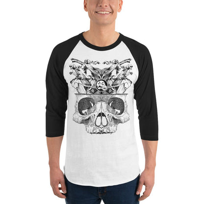 T-shirt à Manches Raglan 3/4 "Démons" gravure noir Freeshipping - The Needles Factory